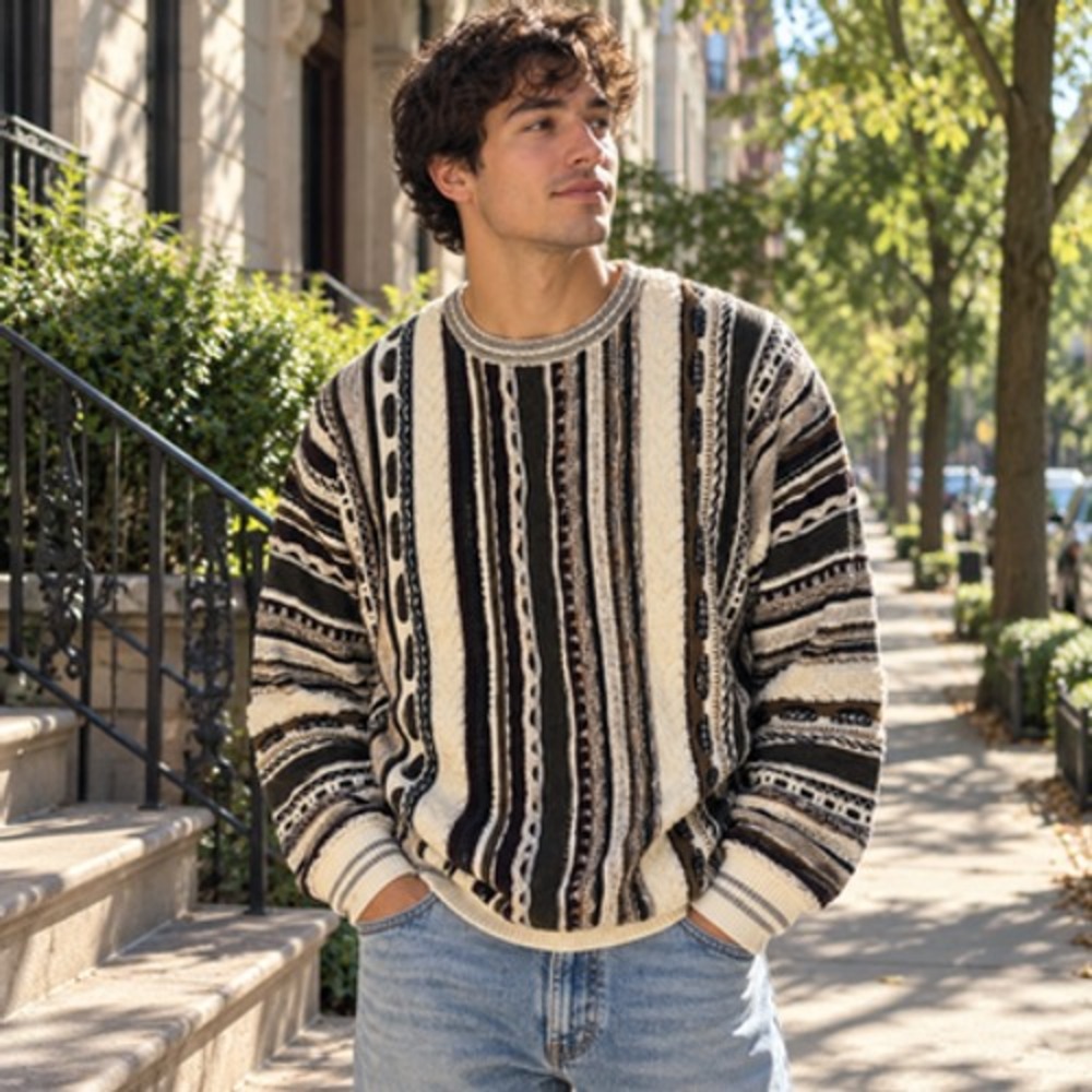 Lorenzo Mens XL 3D Textured Coogi Style Sweater Bulgaria Italy